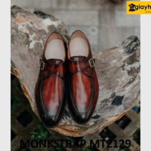 Giày da nam mũi tròn patina đỏ đô tuyệt đẹp Monkstrap MT2129 002