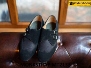 Giày da lộn nam hai khóa màu đen Monkstrap MT2133 001