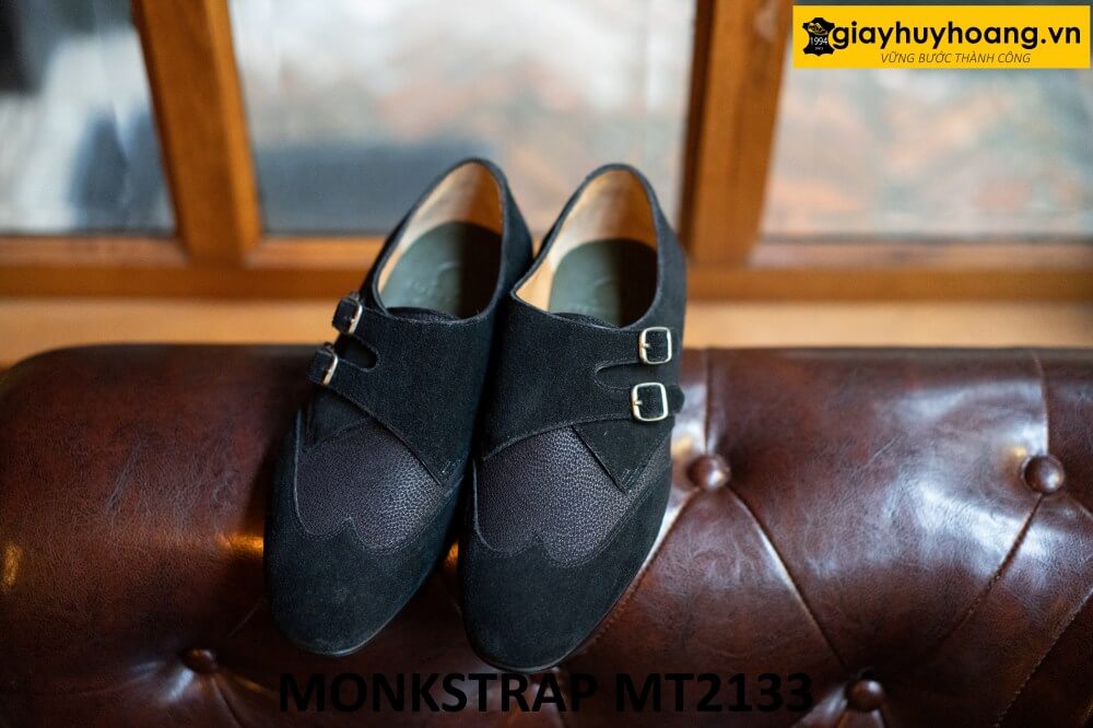 dat-dong-giay-da-nam-thu-cong-monkstrap-mt2133-002 Giày da lộn nam hai khóa màu đen Monkstrap MT2133 001