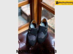 Giày da lộn nam hai khóa màu đen Monkstrap MT2133 003