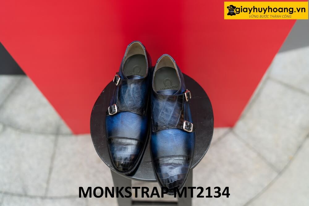 dat-dong-giay-da-nam-thu-cong-monkstrap-mt2134-001 Giày da monkstrap nam da kỳ đà phối cá sấu MT2134 005