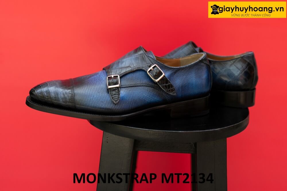 dat-dong-giay-da-nam-thu-cong-monkstrap-mt2134-002 Giày da monkstrap nam da kỳ đà phối cá sấu MT2134 004