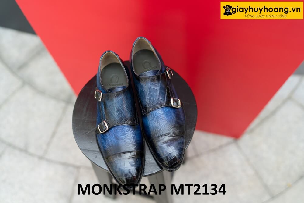 dat-dong-giay-da-nam-thu-cong-monkstrap-mt2134-005 Giày da monkstrap nam da kỳ đà phối cá sấu MT2134 001