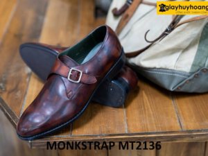 Giày da chính hãng nam một khóa nâu patina Monkstrap MT2136 004
