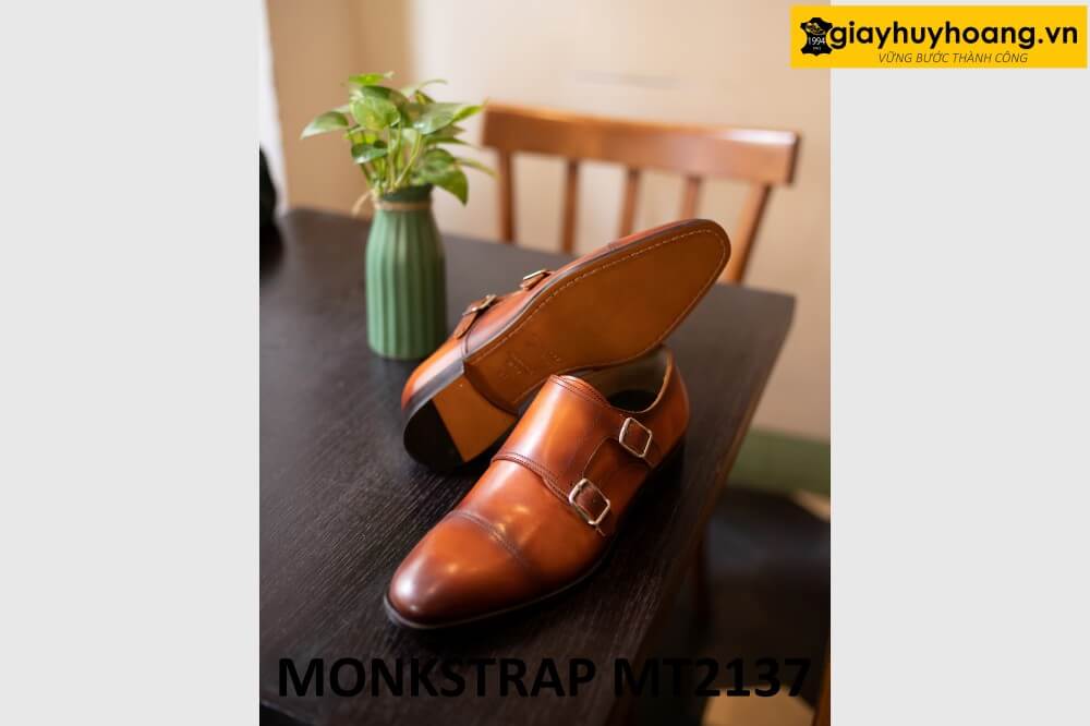 dat-dong-giay-da-nam-thu-cong-monkstrap-mt2137-001 Giày monkstrap nam màu bò cao cấp chính hãng MT2137 005