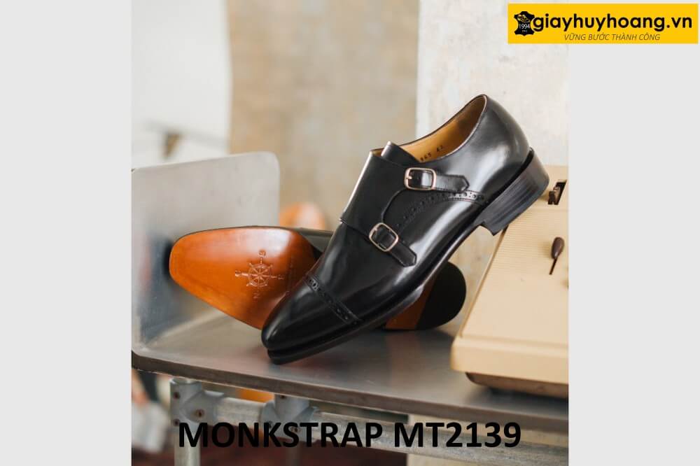 dat-dong-giay-da-nam-thu-cong-monkstrap-mt2139-003 Giày da nam màu đen công sở monkstrap sang trọng MT2139 003