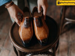Giày da trơn oxford nam nhuộm màu thủ công patina O2600 001