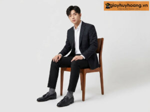 Mẫu nam mặc quần tây công sở màu đen phối giày tây da nam lười không dây loafer ig105 màu đen
