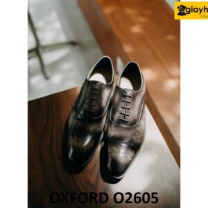 Giày tây oxford màu xám patina sang trọng O2605 001