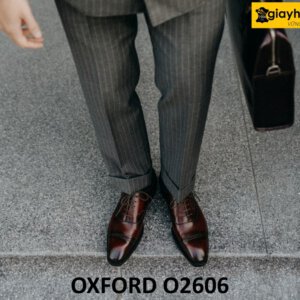 Giày da oxford nam mặc vest màu đỏ đô sang trọng O2606 004