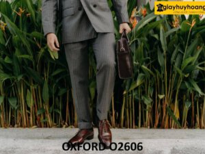 Giày da oxford nam mặc vest màu đỏ đô sang trọng O2606 003
