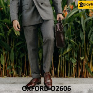 Giày da oxford nam mặc vest màu đỏ đô sang trọng O2606 003
