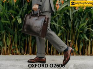Giày da oxford nam mặc vest màu đỏ đô sang trọng O2606 002