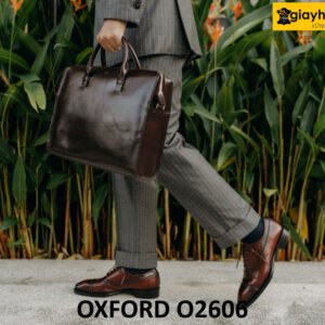 Giày da oxford nam mặc vest màu đỏ đô sang trọng O2606 002