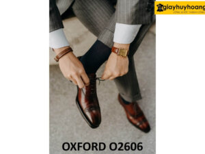Giày da oxford nam mặc vest màu đỏ đô sang trọng O2606 001