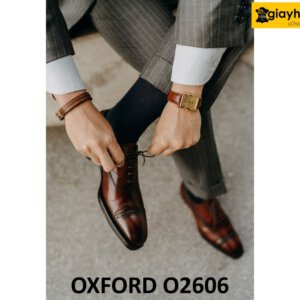 Giày da oxford nam mặc vest màu đỏ đô sang trọng O2606 001