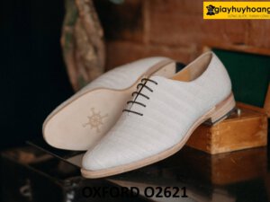 Giày da cá sấu oxford nam màu trắng phong cách O2621 004