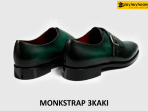 Giày da nam size 37 màu xanh lá mũi đen Monkstrap 3KAKI 005
