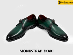 Giày da nam size 37 màu xanh lá mũi đen Monkstrap 3KAKI 004
