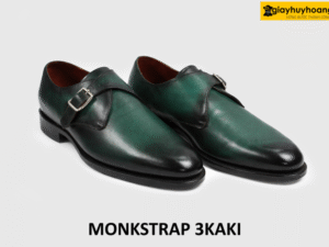 Giày da nam size 37 màu xanh lá mũi đen Monkstrap 3KAKI 003