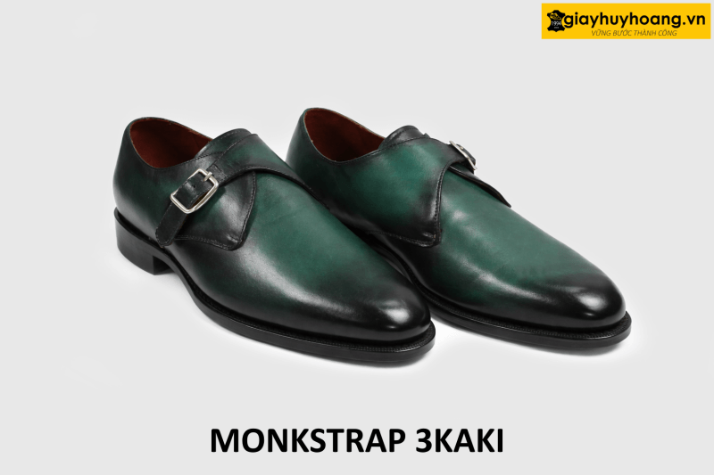 ban-giay-da-nam-cong-so-monkstrap-3kaki-003 Giày da nam size 37 màu xanh lá mũi đen Monkstrap 3KAKI 003