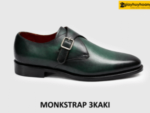 Giày da nam size 37 màu xanh lá mũi đen Monkstrap 3KAKI 001