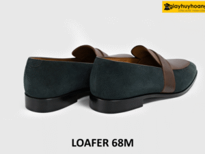 Giày lười Loafer nam size to 46 da lộn xanh phối nâu 68M 005