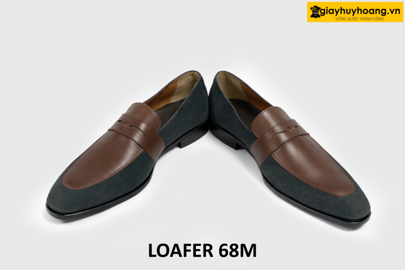 ban-giay-luoi-da-nam-da-lon-phoi-loafer-68m-002 Giày lười Loafer nam size to 46 da lộn xanh phối nâu 68M 004