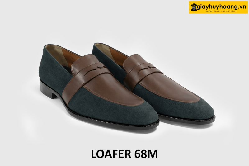ban-giay-luoi-da-nam-da-lon-phoi-loafer-68m-003 Giày lười Loafer nam size to 46 da lộn xanh phối nâu 68M 003
