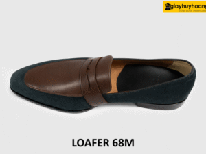Giày lười Loafer nam size to 46 da lộn xanh phối nâu 68M 002