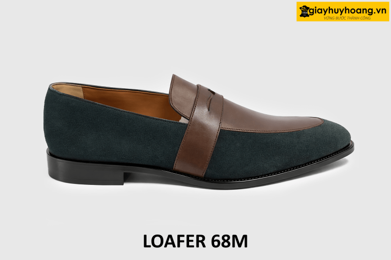 ban-giay-luoi-da-nam-da-lon-phoi-loafer-68m-005 Giày lười Loafer nam size to 46 da lộn xanh phối nâu 68M 001