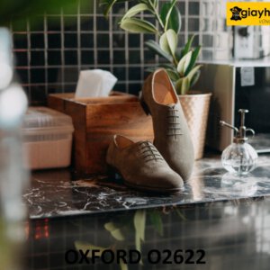 Giày da lộn màu xám oxford nam 1 miếng liền O2622 004