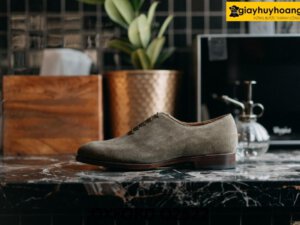 Giày da lộn màu xám oxford nam 1 miếng liền O2622 002