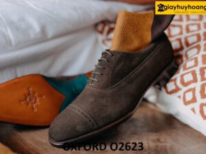 Giày da lộn nâu oxford công sở đẹp O2623 004