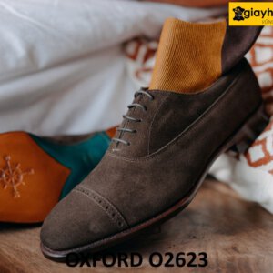 Giày da lộn nâu oxford công sở đẹp O2623 004