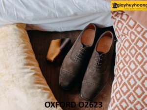 Giày da lộn nâu oxford công sở đẹp O2623 003