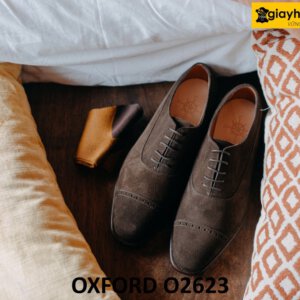 Giày da lộn nâu oxford công sở đẹp O2623 003