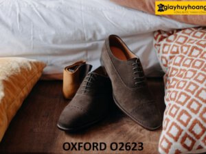 Giày da lộn nâu oxford công sở đẹp O2623 001