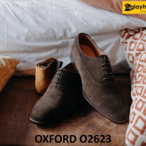 Giày da lộn nâu oxford công sở đẹp O2623 001