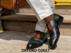 Giày oxford nam màu xanh lá patina đen O2627 001