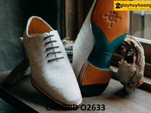 Giày tây oxford nam da cá sấu trắng bạch tạng O2633 004