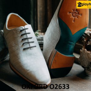 Giày tây oxford nam da cá sấu trắng bạch tạng O2633 004