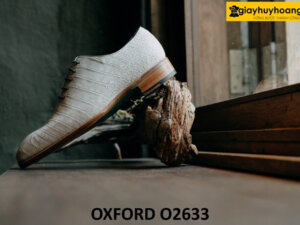 Giày tây oxford nam da cá sấu trắng bạch tạng O2633 003