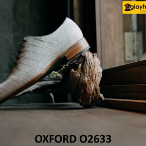 Giày tây oxford nam da cá sấu trắng bạch tạng O2633 003