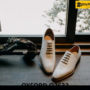 Giày tây oxford nam da cá sấu trắng bạch tạng O2633 001
