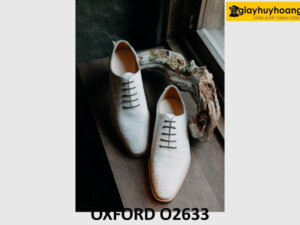 Giày tây oxford nam da cá sấu trắng bạch tạng O2633 002
