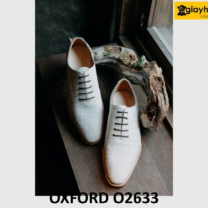 Giày tây oxford nam da cá sấu trắng bạch tạng O2633 002