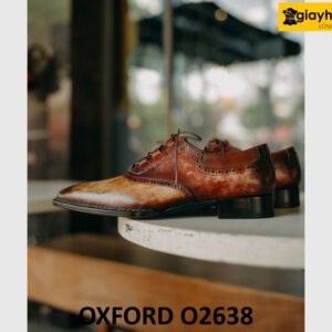 Giày da nam oxford nhuộm màu vàng patina nâu O2638 004