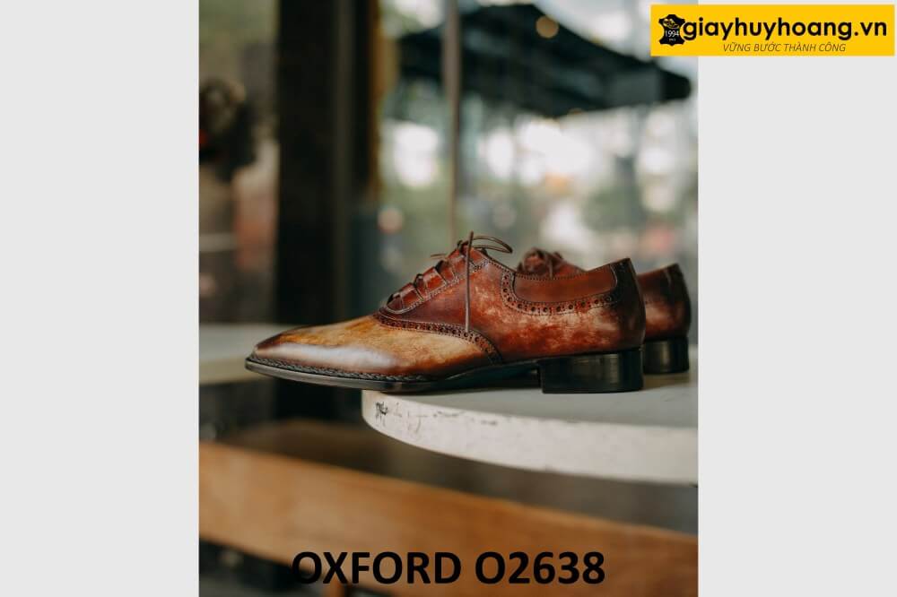 dat-dong-giay-da-nam-thu-cong-oxford-o2638-001 Giày da nam oxford nhuộm màu vàng patina nâu O2638 004