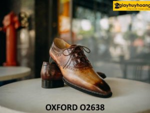 Giày da nam oxford nhuộm màu vàng patina nâu O2638 003